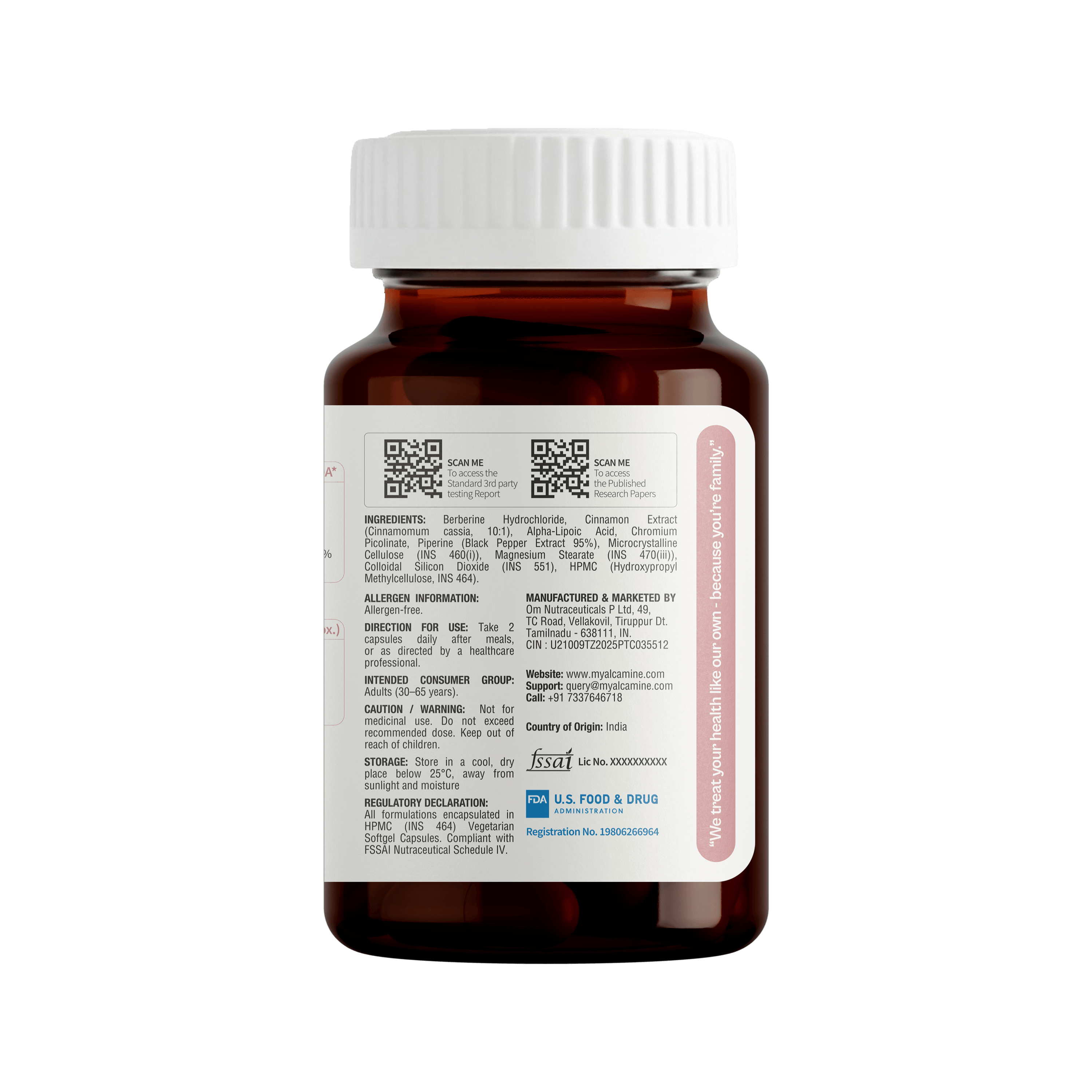 Alcamine Supplement with Berberine HCl, Alpha Lipoic Acid, Cinnamon, and Chromium (60 Capsules)