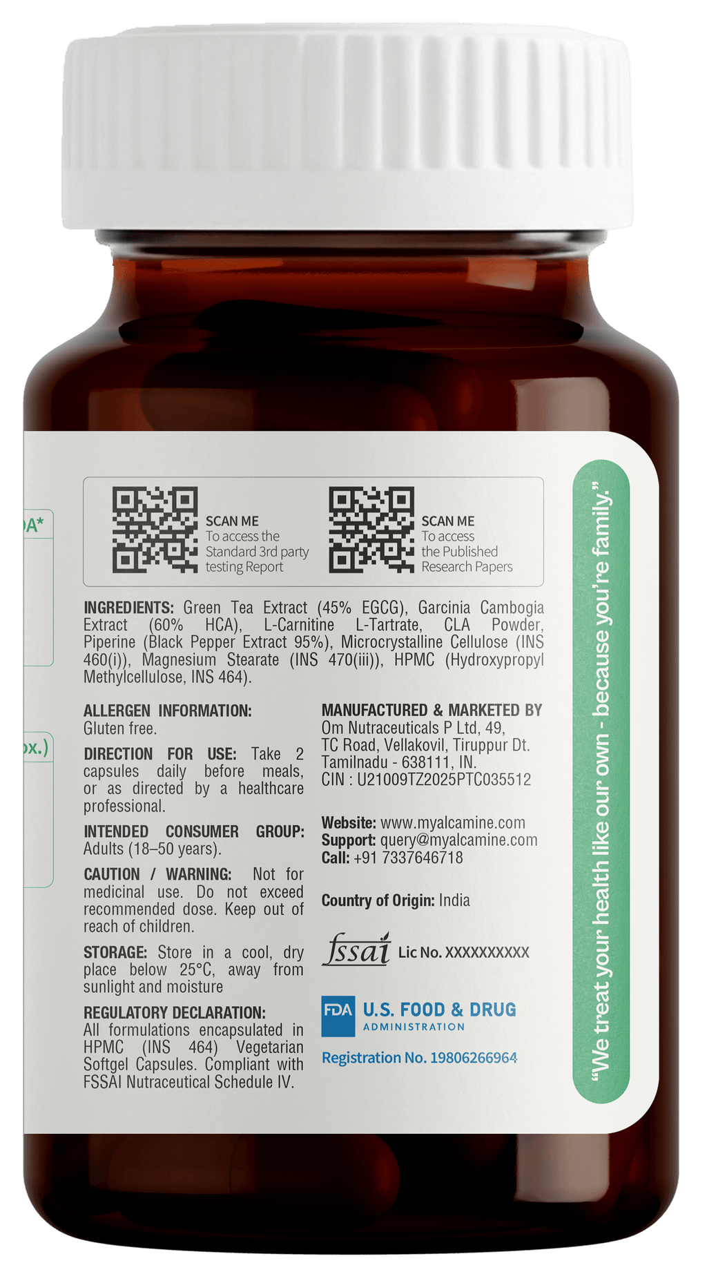 Alcamine Supplement with Green Tea Extract, Garcinia Cambogia, L-Carnitine, and CLA (60 Capsules)