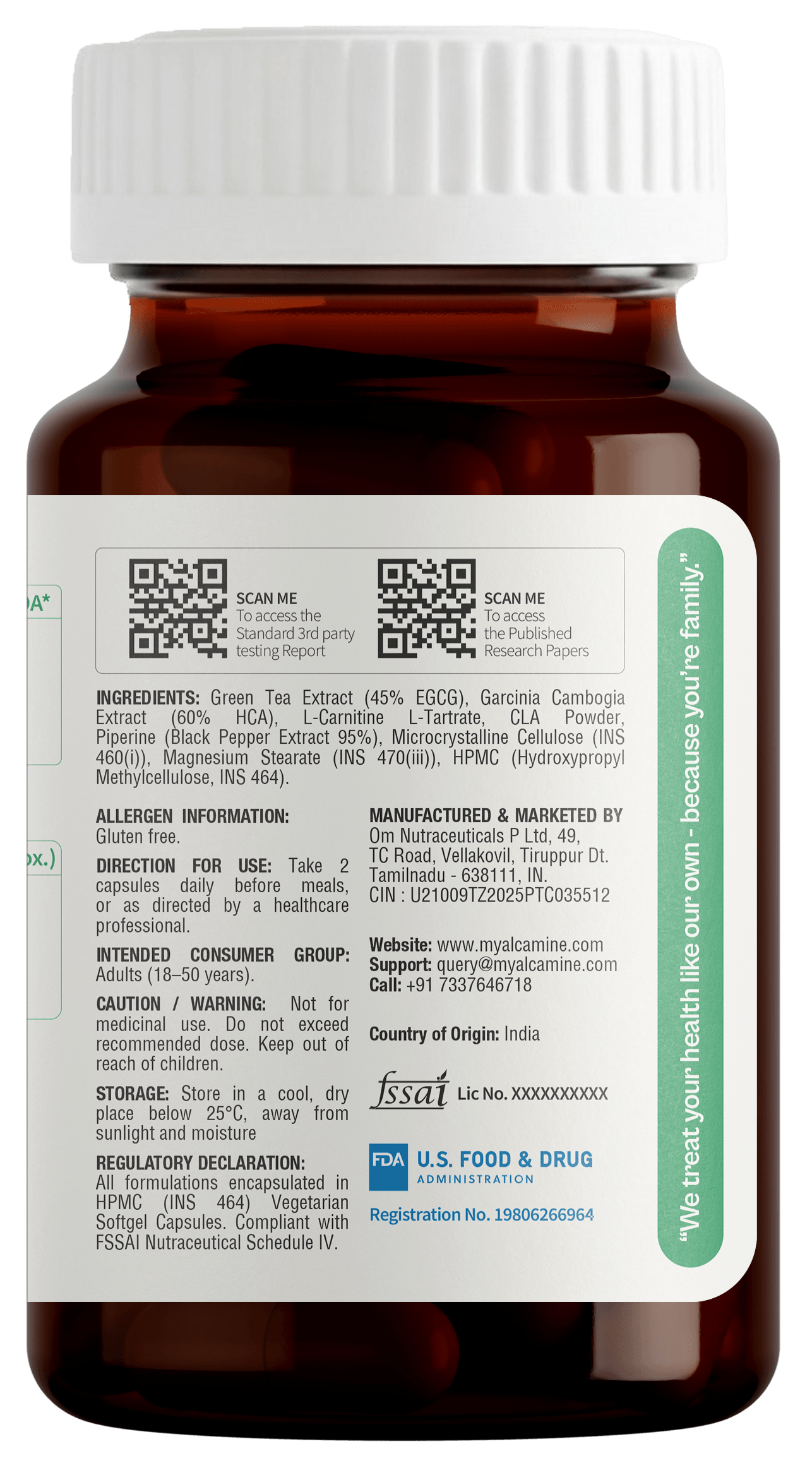 Alcamine Supplement with Green Tea Extract, Garcinia Cambogia, L-Carnitine, and CLA (60 Capsules)