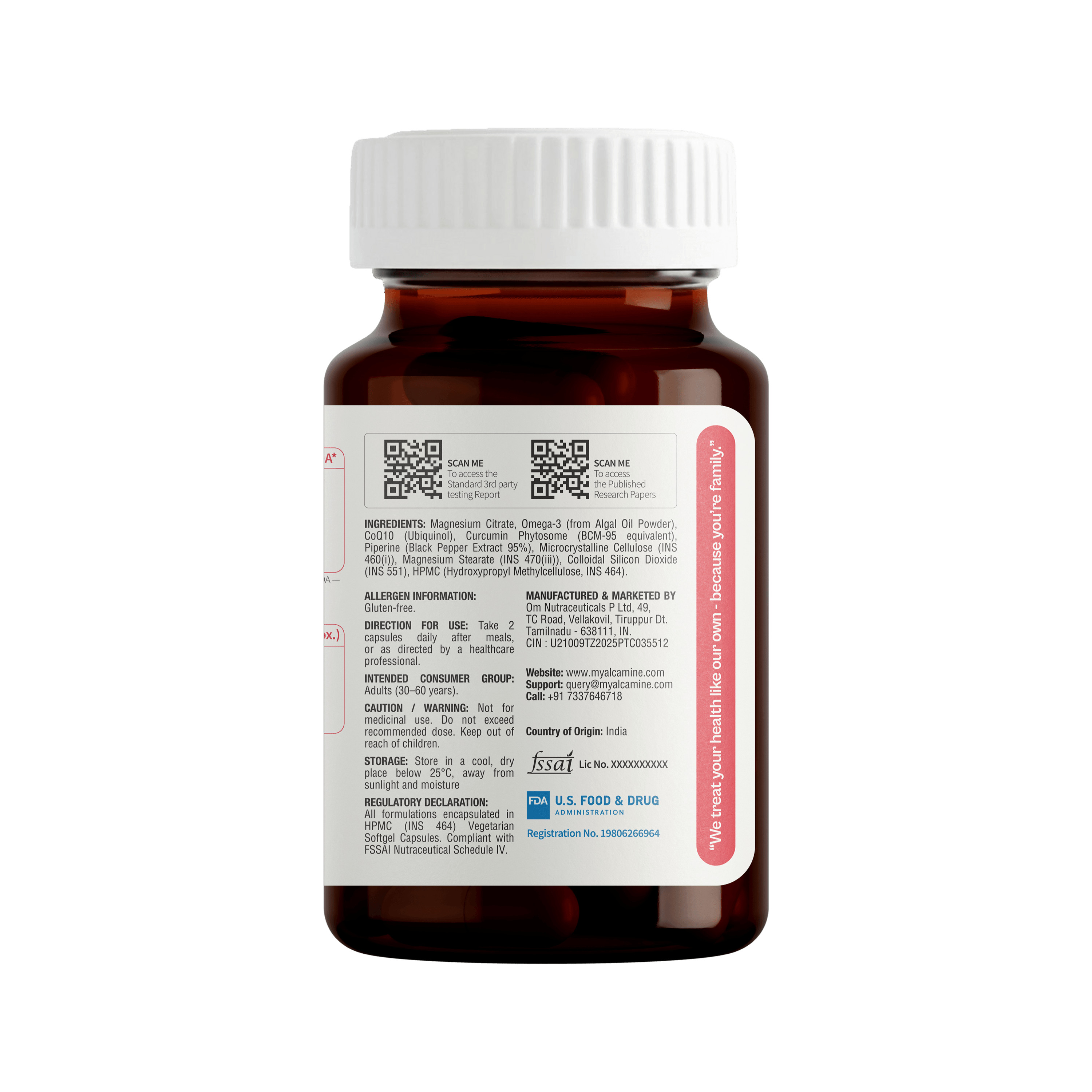 Alcamine Supplement with Omega-3, CoQ10, Curcumin Phytosome & Magnesium Citrate (60 Capsules)